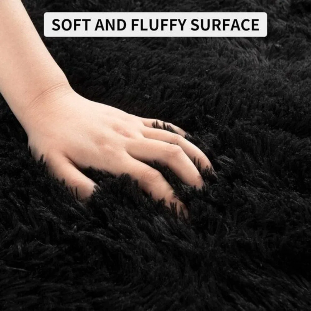 New 4x6 Super Soft Fluffy Area Rug, Black Shaggy Non-Slip Carpet for Room Decor